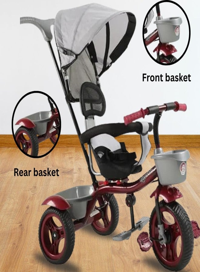 Maanit Kids Tricycle with Canopy, Dual Storage Basket & Parental Handle Control - Comfort Seat, Ages 1.5-5 Years - Toddler Tricycle, Baby Cycle with Easy Steering (Red) - Image 3